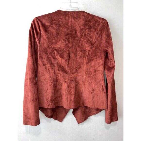 Market & Spruce Womens Rust Faux Suede Waterfall Open Front Jacket With Zipper P - Picture 2 of 9